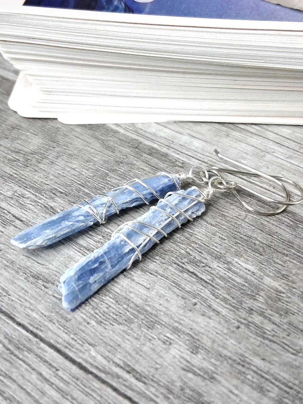 Raw Blue Kyanite Wire-Wrapped Dangle Earrings — Gold or Silver